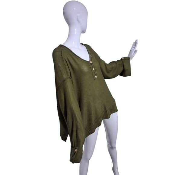 Wonderly Oversized Slouchy Womens size XL Grungecore Preppy Henley Knit Sweater - Picture 12 of 12